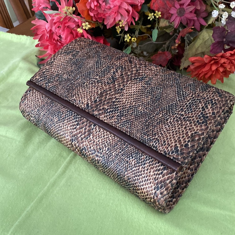 Python Print Man Made Material Clutch Bag Brown A… - image 2